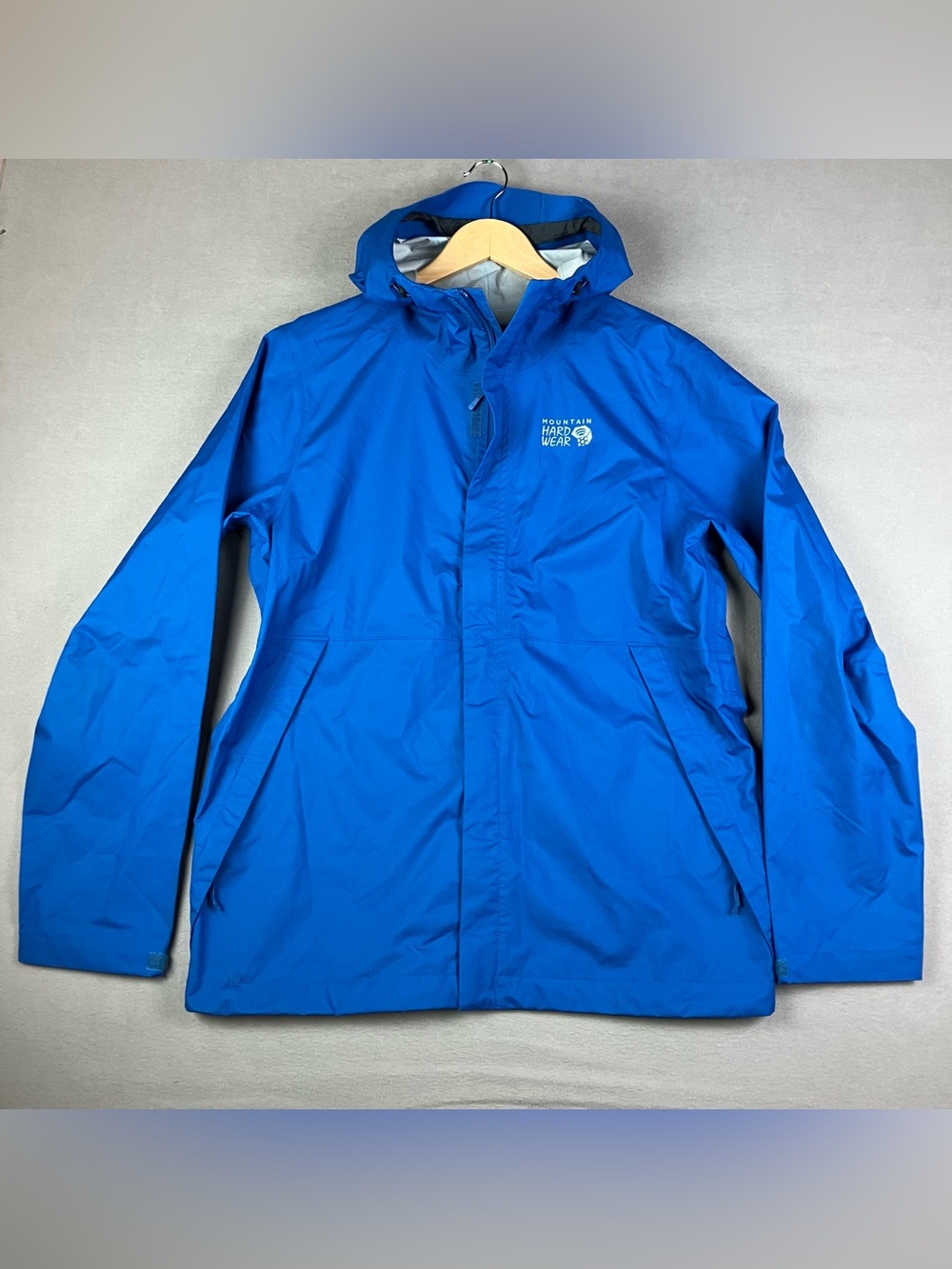 Mountain Hardware Men’s Size M Blue Hooded Rain Jacket Coat Full Zip Pockets